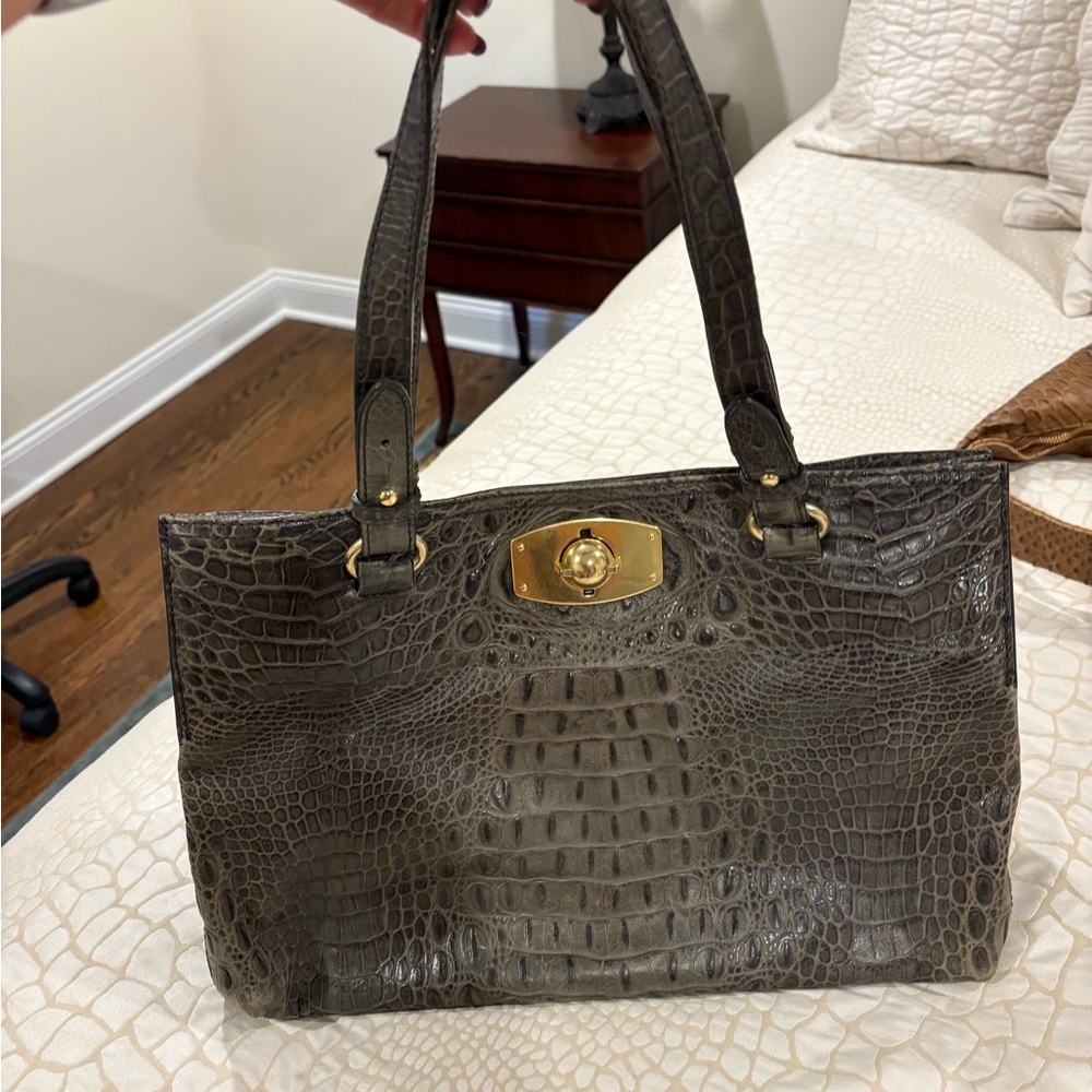Furla Elegant Gray Crocodile-Embossed Women's Bag